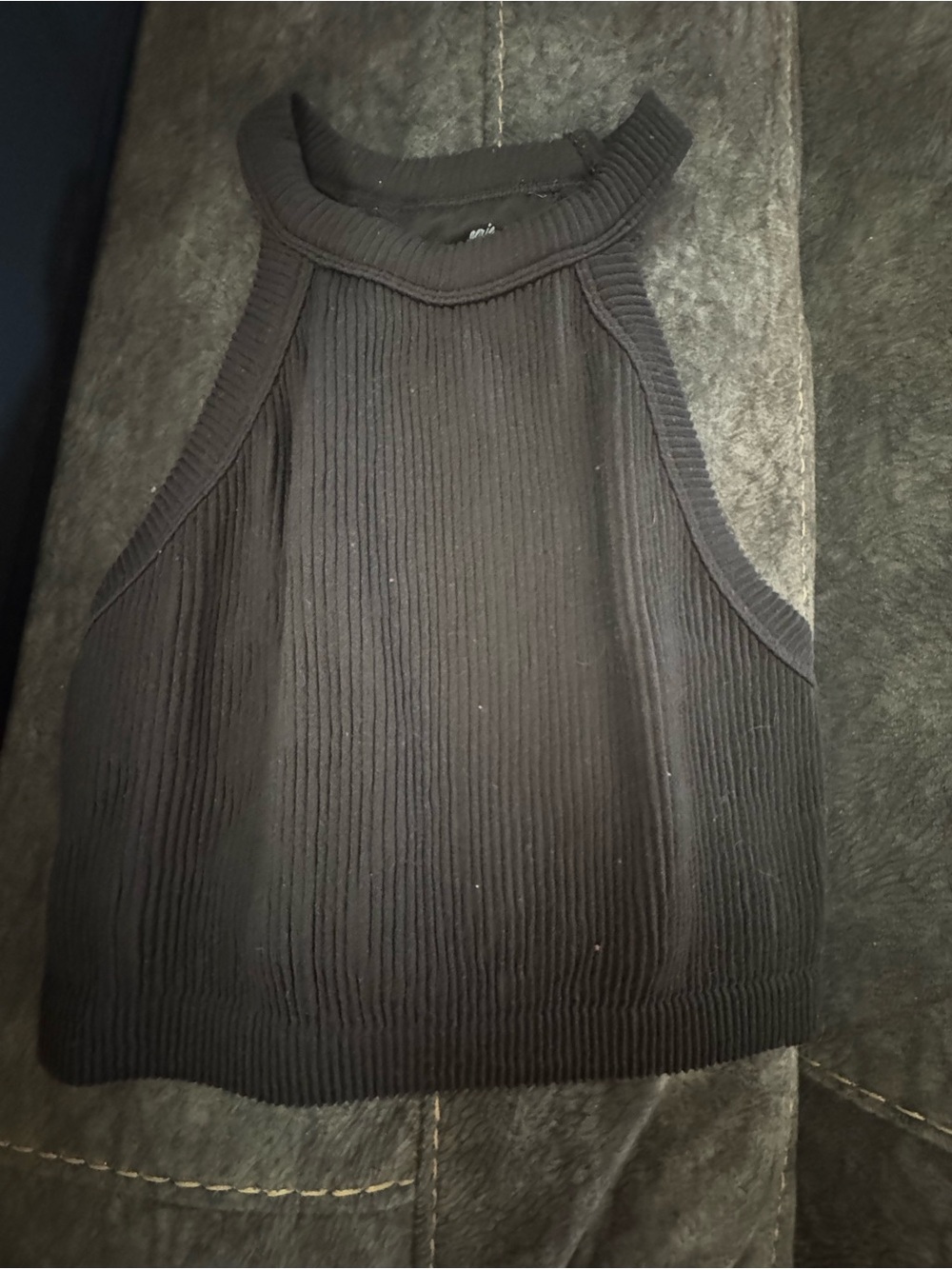 Aerie Black Ribbed Halter Tank